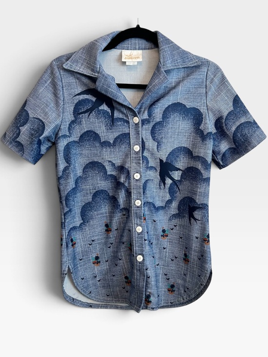 Jantzen Tops - Vintage Jantzen Blue Swallow Button Up Shirt